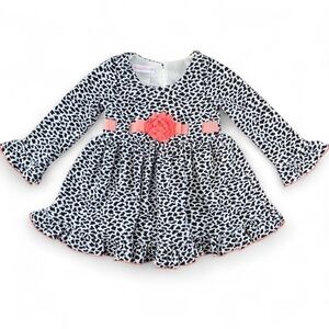 Bonnie Jean Toddler Girl Dress 2T Black White Animal Print Pink Flower